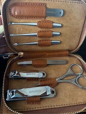Breed Katana 8-Pc Surgical Stainless Steel Grooming Kit - Camel Leather Case M/F